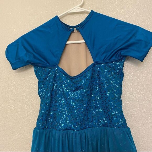 Weissman Dance costume aqua blue teal BRIDGES-STRIPPED 11064 asymmetrical LC - Picture 10 of 12